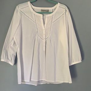 Chico’s Blouse Size 2 Medium Like New Feminine white lace 3/4 Length sleeve